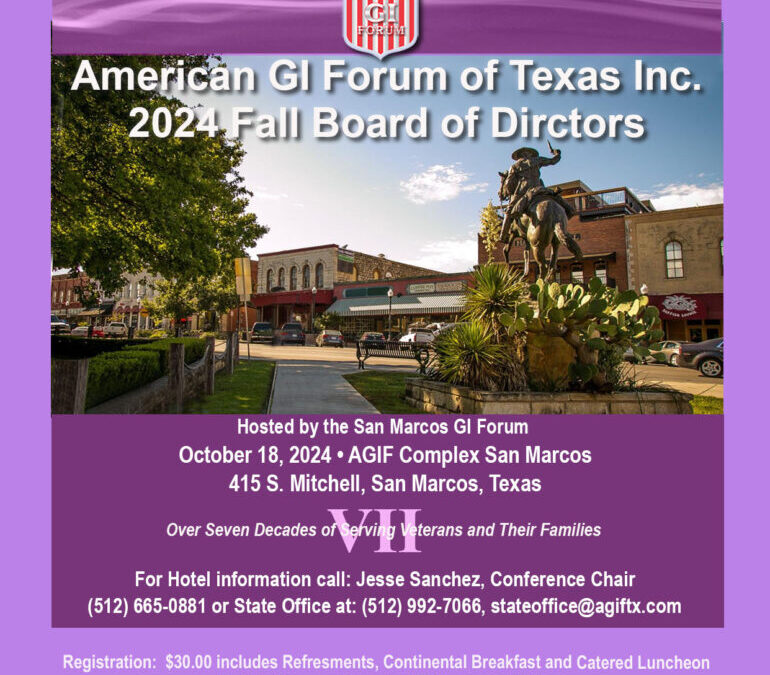 Board of Directors Meeting set for October 18 in San Marcos